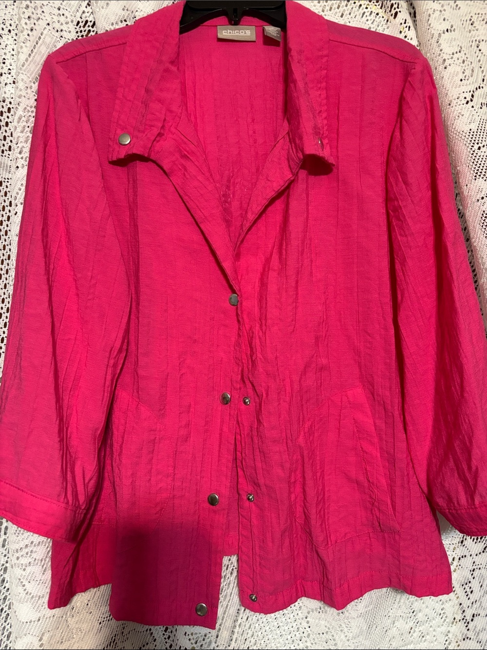 Chico's Bright Pink Button-Front Lightweight Jacket